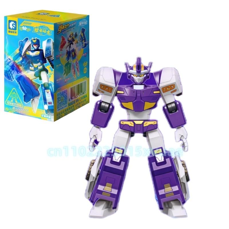 New SEMBO METAL CARDBOT Building Block Xuan Blue Lightning Transforming Robot Assembly Movable Model Toy Collect Children's Gift