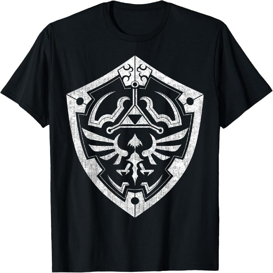 Nintendo Zelda Link s Hylian Shield Distressed Logo T-Shirt T-Shirt XXXXXL чёрный