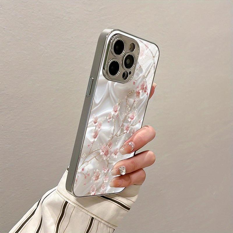 Art Luxe Bloemig Patroon Gegalvaniseerd Zilveren Telefoonhoesje Voor Samsung Galaxy S25 S24 S23 Ultra Plus FE Gehard Glas Cover
