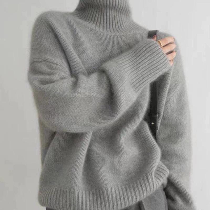 Autumn Women's Knitted Turtleneck Pullover Loose Thick High Neck Jumper Long Sleeved Korean Fashion Lazy Style Sweater Women