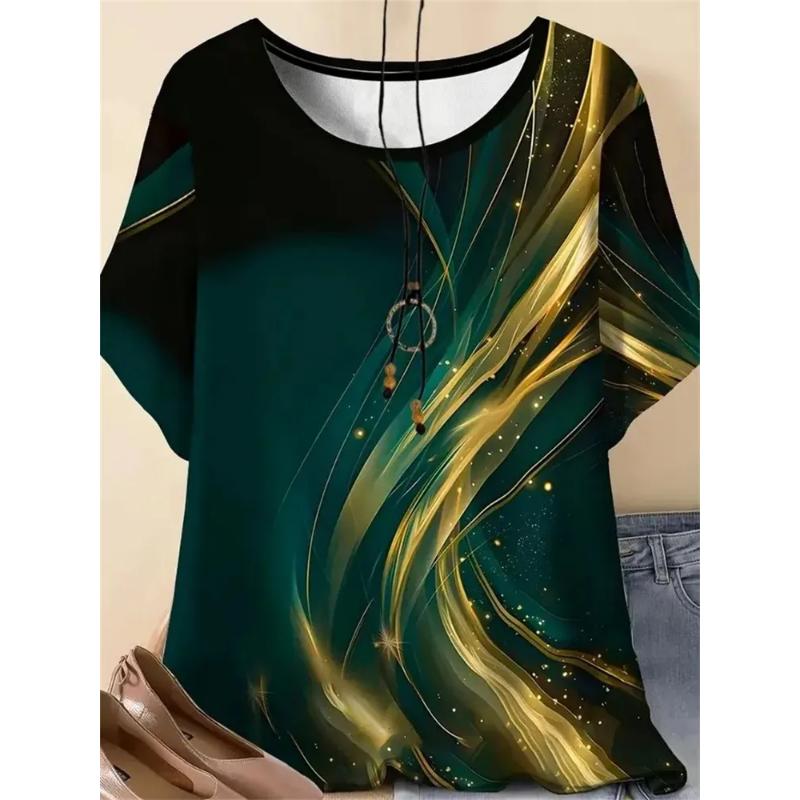 Simple Short Sleeve Fashion Women's Crew Neck T-Shirt 3D Simple Color Printing Crew Neck Short Sleeve