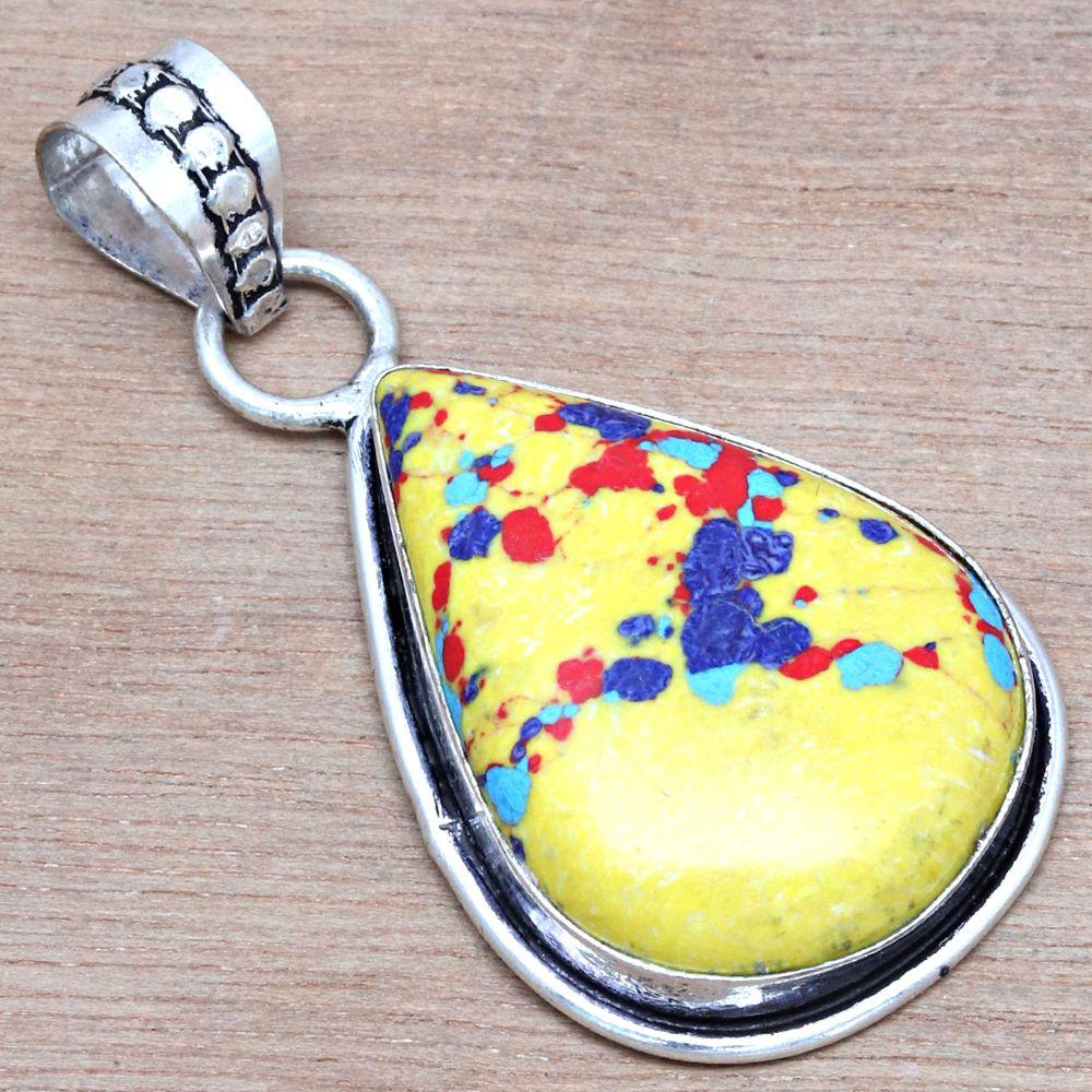 Pendant Mosaic Jasper Gemstone Handmade Mother'Day Silver Jewelry 1.75"