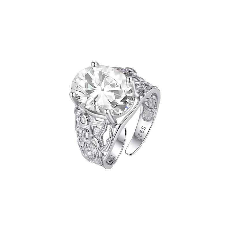 S925 sterling silver ring women's inlaid natural crystal stone topaz retro court style light luxury adjustable hand jewelry