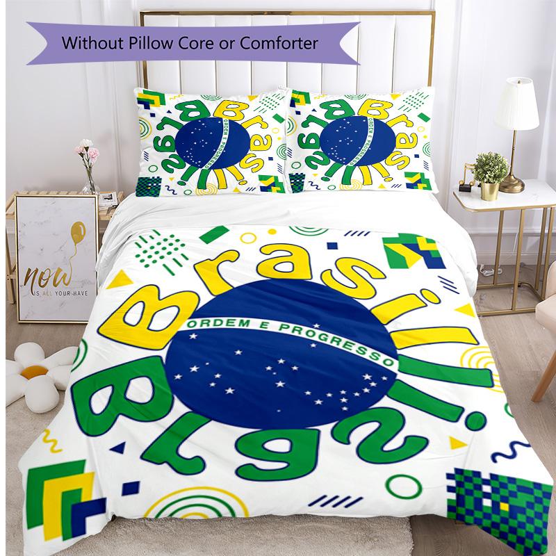 Brazil Football Printed Bedding 3 Piece Set Cozy Breathable Bed Cover Set as Housewarming Holiday Gift