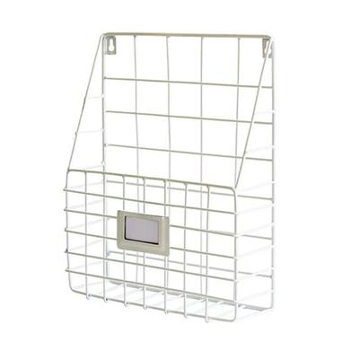 Economic Wall Mounted Magazine File Holder Easy To Install Handle Wire Basket Lightweight Metal Mesh Foyer Storage Shelf Office