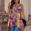 Modische Lässige Sport-Doppelring-Weste für Damen, Große Tank-Weste mit Vintage-Musterdruck, Unregelmäßiger Saum, Elegant und Schlicht