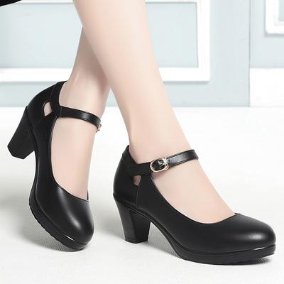 Genuine Leather Shoes Women Round Toe Platform Pumps Sapato Feminino High Heels Ladies Black Work Shoes Plus Size 34-42