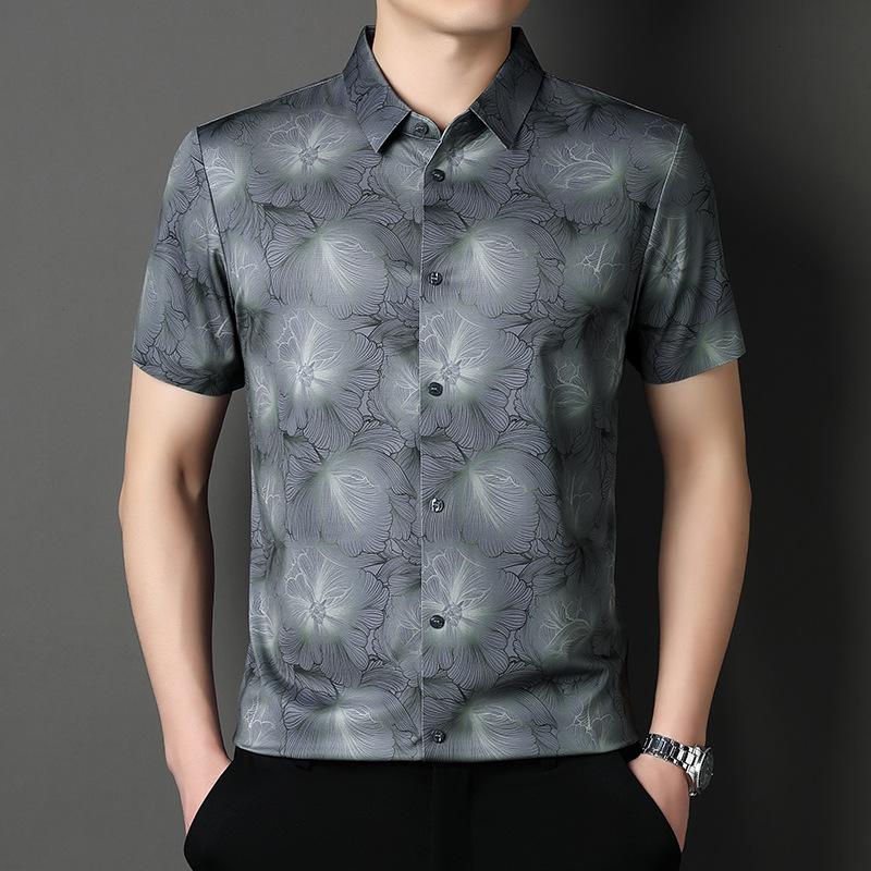 Printed Short Sleeve Shirt Men s Summer Breathable Casual M