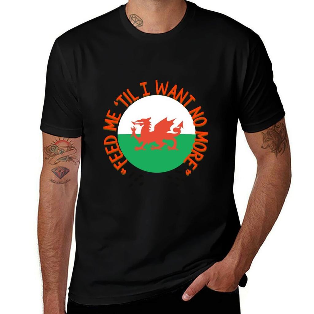 Welsh Dragon Feed Me Til I Want No More TShirt Man T Shirt Heavy Cotton T Shirts for Man Graphic Funny TShirt