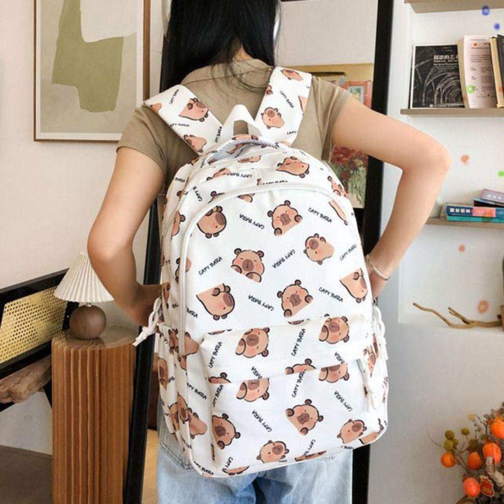 Animal Capybara Backpack Large Capacity Cartoon School Bag Cute Capibara Shoulder Bag  Kids