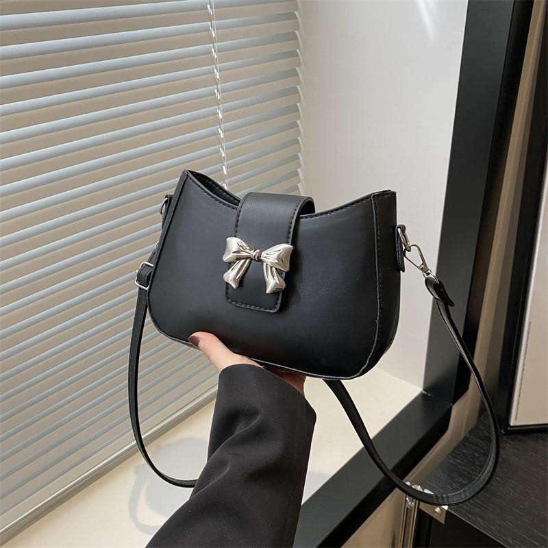 Chic French Bow Style Underarm Bag In Elegant Black Pink White And Blue Colors For Trendy Spring Fashion