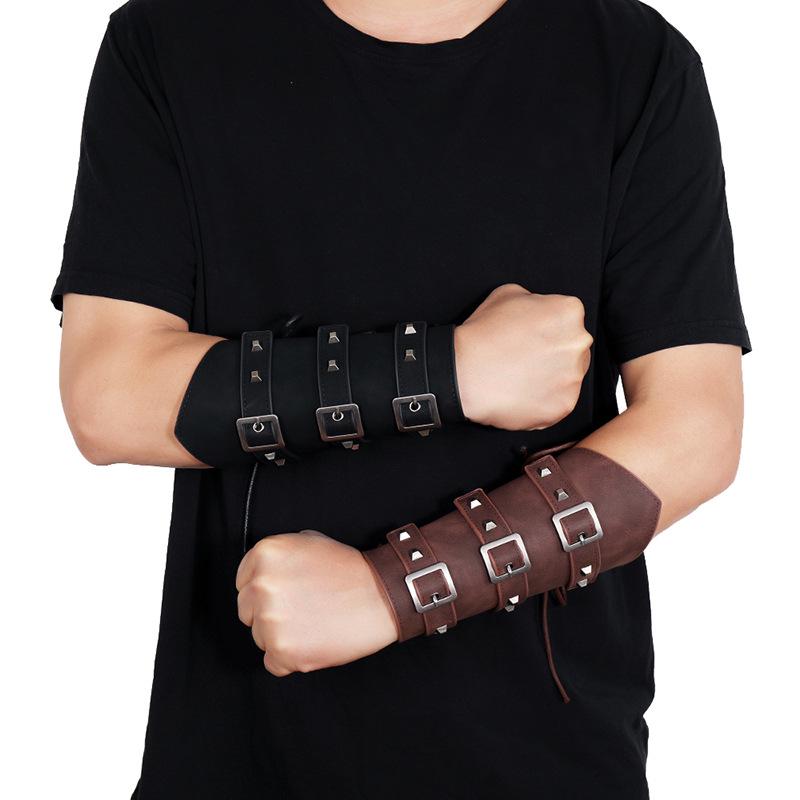 Men's Exaggerated Leather Wristband and Punk Cycling Arm Guard