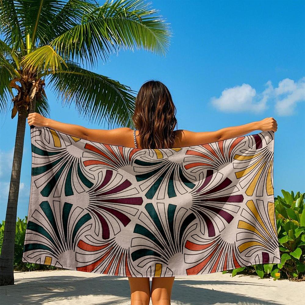 Art Deco Fan Motif Quick Drying Bath Towel Microfiber beach towel - light weight swimming camping yoga beach out
