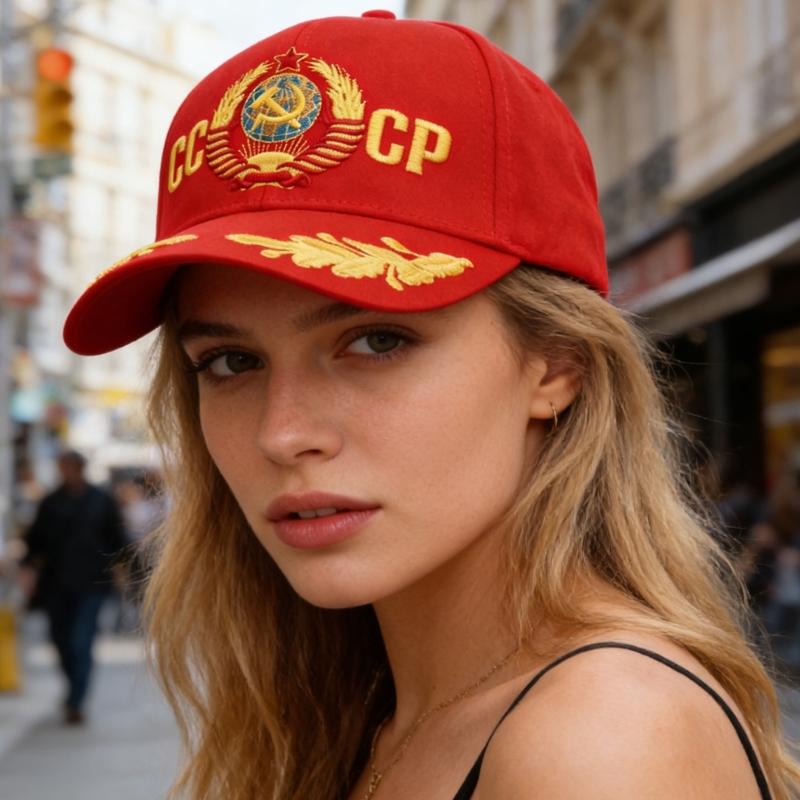 Soviet Union Letters Embroidered Cotton Baseball Cap Adjustable Fashion Outdoor Hat For Men And Women