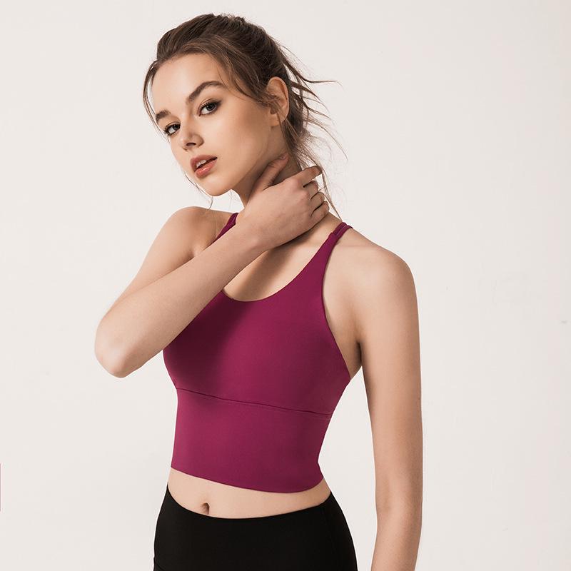 Women's Solid Color Shoulder Straps Cross Beautiful Back Sports Underwear Shockproof Fitness Yoga Bra