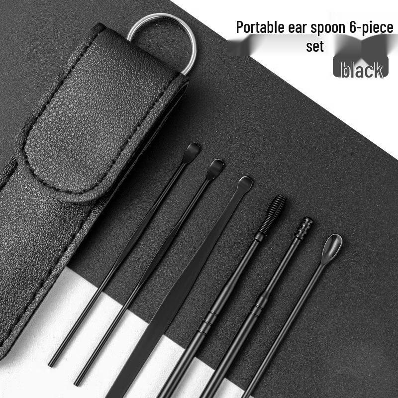 

Портативный набор из 6 предметов для удаления ушной серы из нержавеющей стали со спиральной ушной ложкой и брелоком