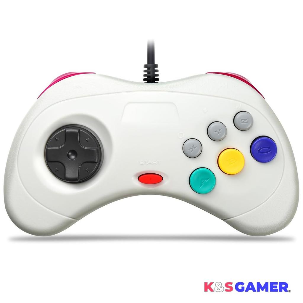 K&SGAMER Sega Saturn-Style Gamepad USB Controller, Steam PC Compatible (Mist Gray)