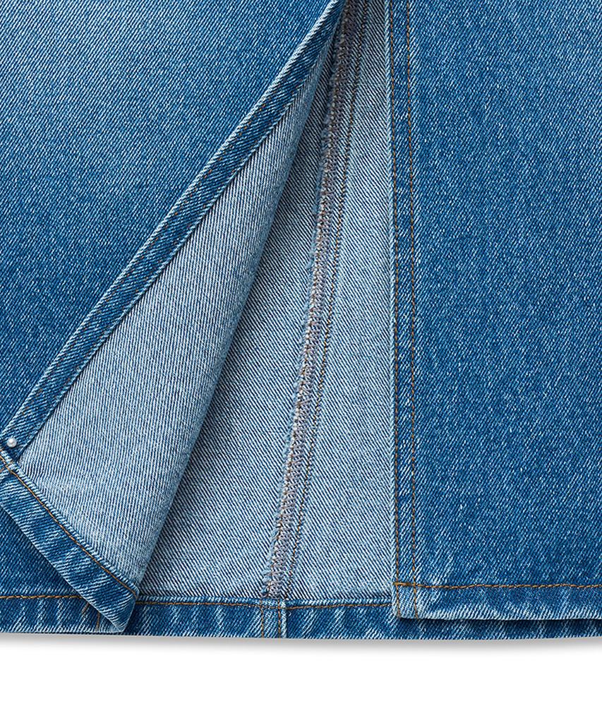 Noir For Woman Washed Blue Denim Midi Skirt (Blue)