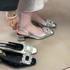 Women's Baotou Sandals Women's Summer 2025 New French Temperament Evening Fairy Rhinestone Thick Heel Silver Single Shoes Women
