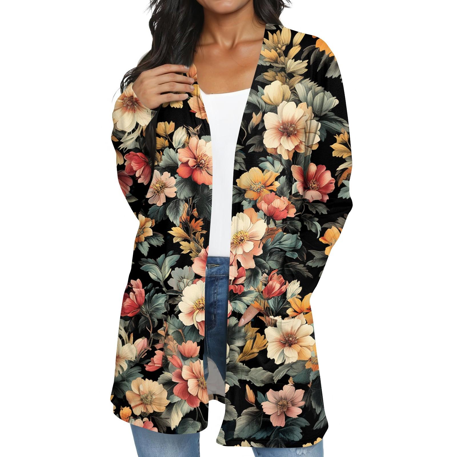 

Женская модная повседневная куртка-кардиган средней длины в стиле ретро с цветочным принтом XXL