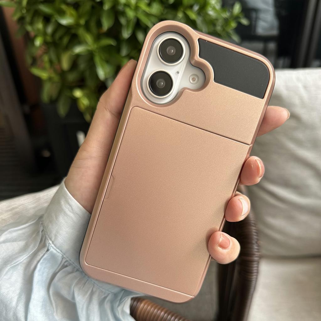 For iPhone 16 Case with Sliding Card Holder PC+TPU Phone Back Cover