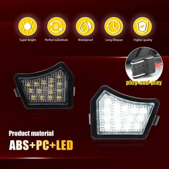 2X 6000K White LED Under Side Mirror Rear Puddle View Lights Fits Volvo Jaguar V