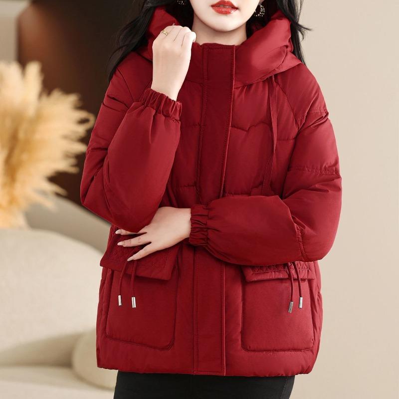 Winter Thickened Down Cotton Coat for Mom Warm Loose Hooded Fashion Short Jacket