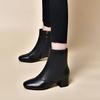 Round head straight boots women's new first-layer cowhide medium heel short boots simple temperament fashion boots women's cotton boots