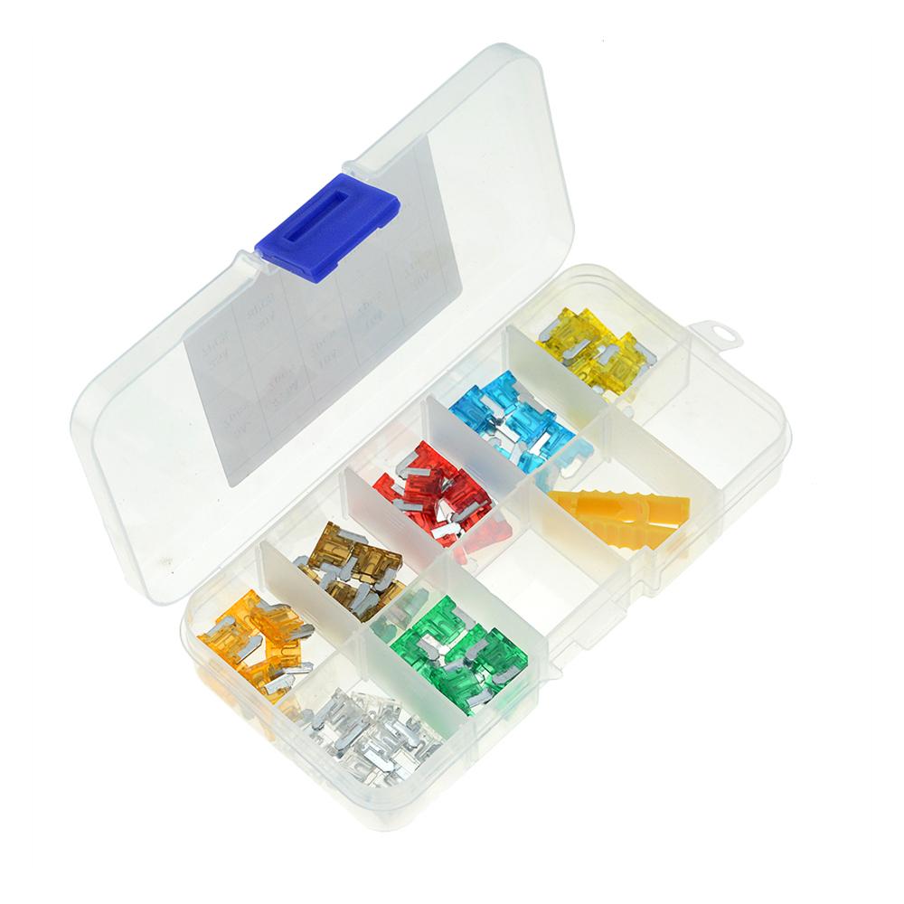 50pcs/lot Car Truck Micro Blade Fuses 5A 7.5A 10A 15A 20A 25A 30A AMP Plastic Box Assortment with Clip Fuses4