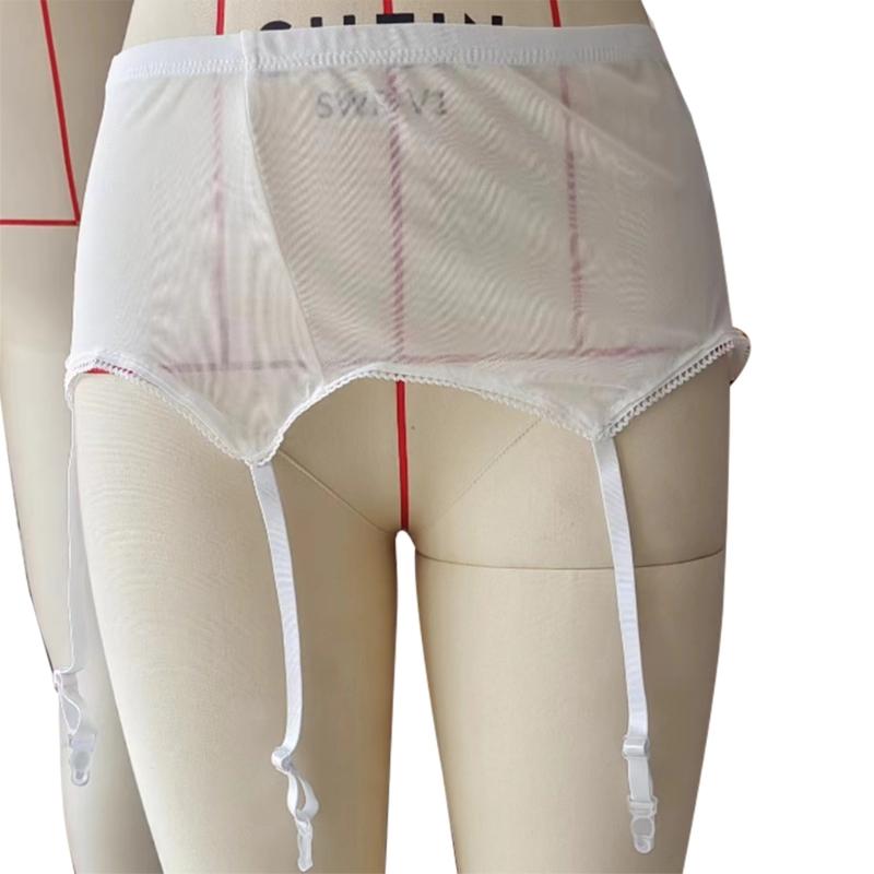 Women Sexy See Through Mesh High Waist Garter Belt with 4 Adjustable Clip Corsets Suspender Belt for Stockings Lingerie