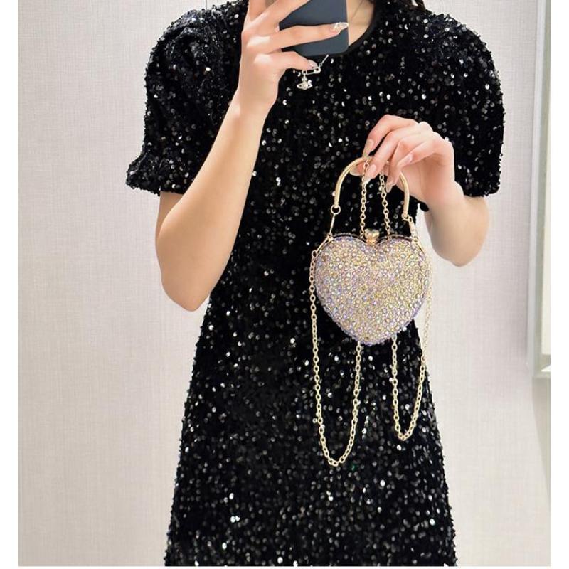 1 Piece Rhinestone Mini Handbags Luxury Diamond Inlay Heart Shape Crystal Clutch Purse Evening Wedding Party Shoulder Bag