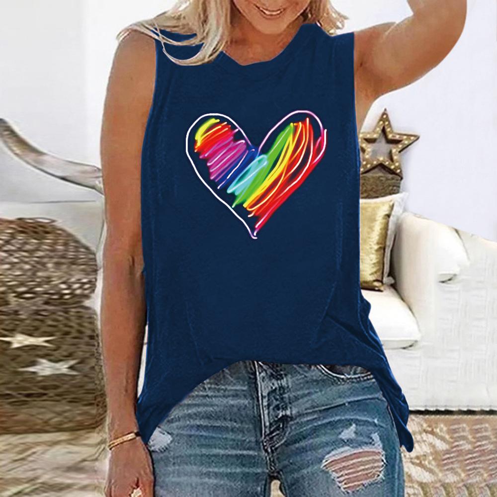 

Женская красочная футболка без рукавов с 3D-принтом в виде сердца, модная повседневная уличная одежда, безрукавная майка с круглым вырезом, женская футболка, летняя одежда 4XL