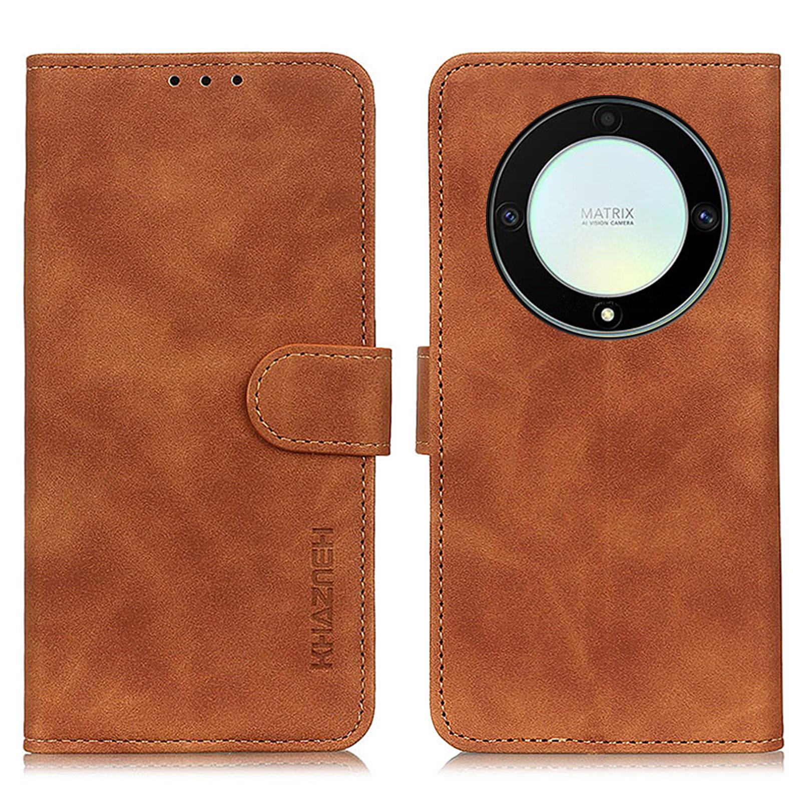 

KHAZNEH Leather Phone Case For Honor X9a 5G/Magic5 Lite 5G/X40 5G,Retro Texture Flip Wallet Cover Stand Brown