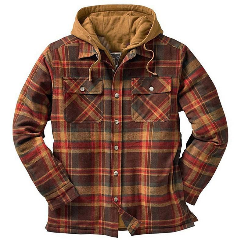 Men's Autumn/Winter Plaid Hooded Cotton Jacket 