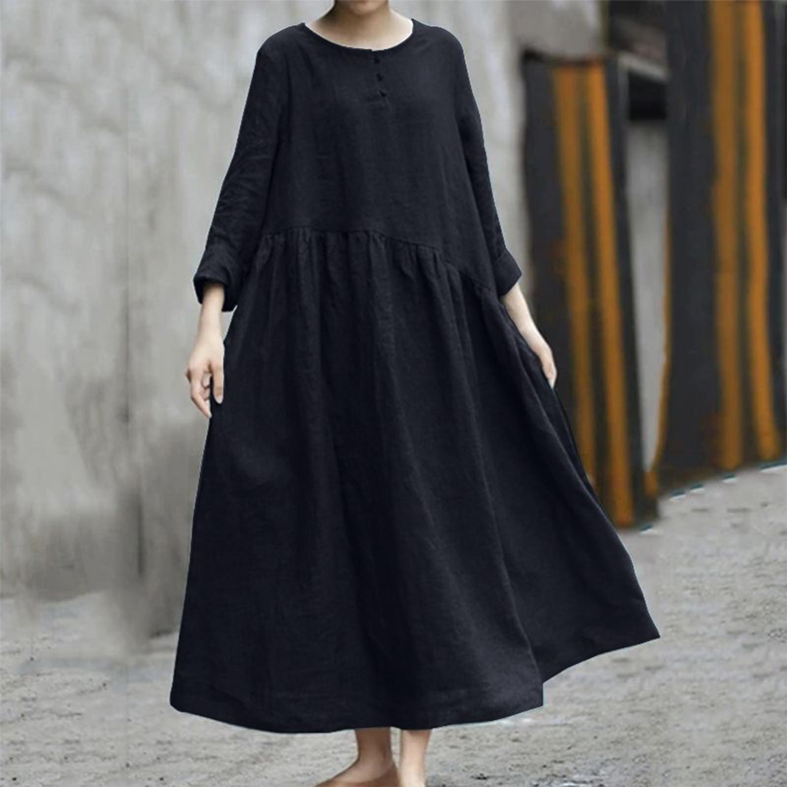 

Женское платье с нерегулярной вставкой, круглым вырезом, карманом и длинными рукавами L чёрный