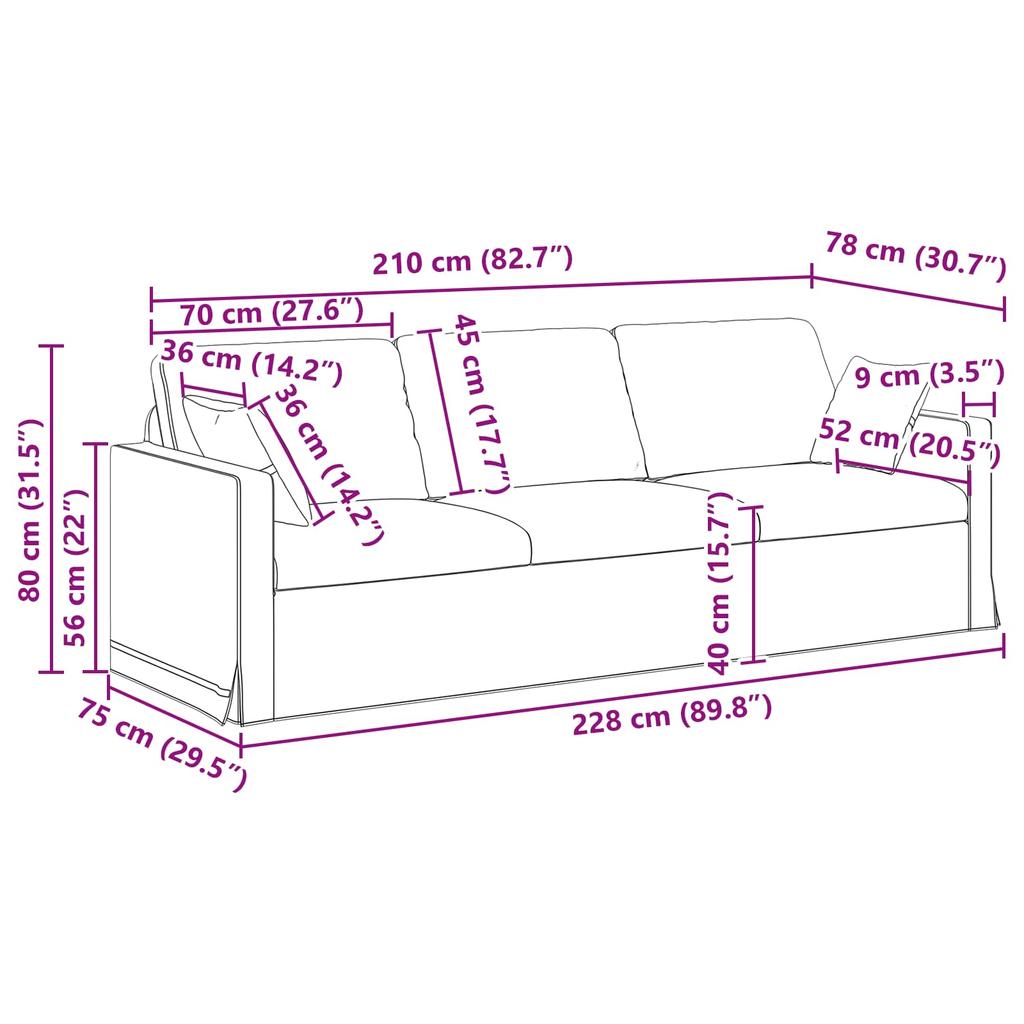 Sofa Burgundy 228 x 78 x 80 cm Velvet