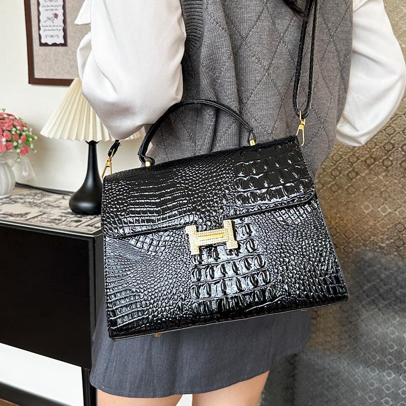 New Wind Crocodile Pattern Briefcase Bag Portable Shoulder Oblique Span Women's Bag