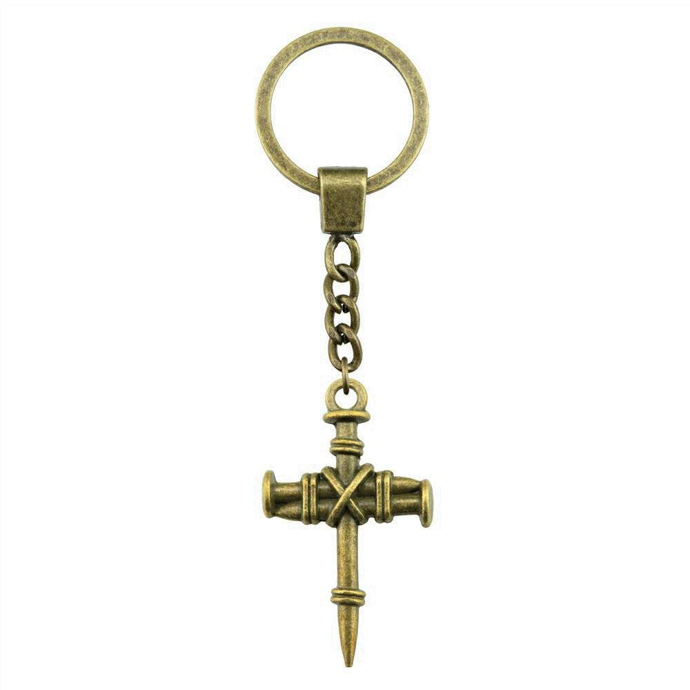 Gothic Floral Cross Keychain Religious Theme Pendant Key Ring 30mm Ring