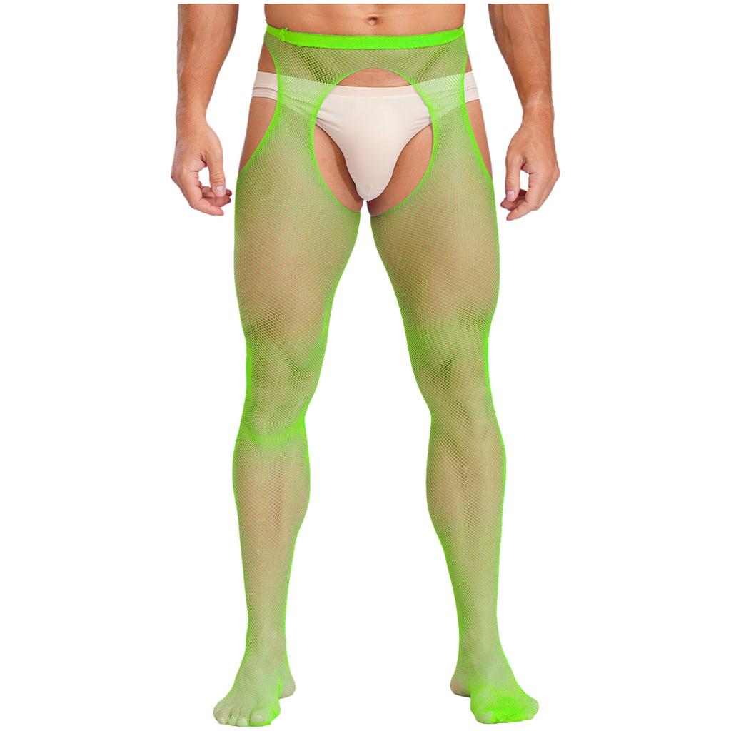 Mens Mid Waist Hollow Out Cutout Opening Crotch Tights Stockings Leggings Elastic Waistband Pantyhose