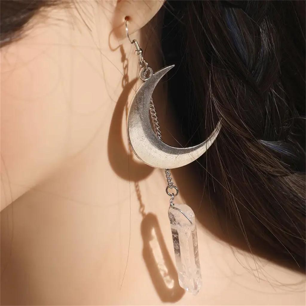 Crescent Moon And Artificial Crystal Dangle Earrings Vintage Elegant Women's Fashion Jewelry for Everyday And Party Wear Gifts