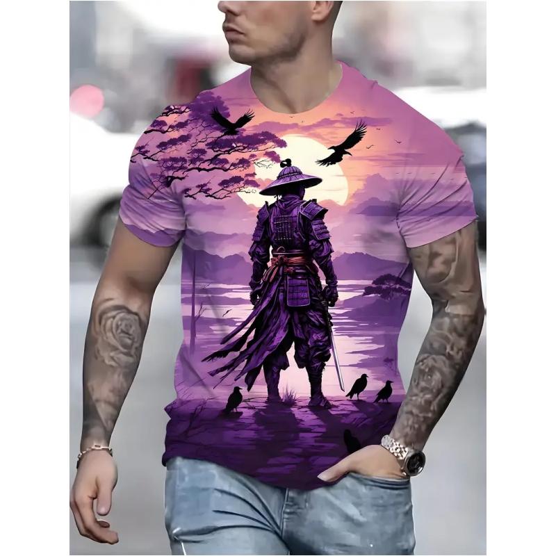 Samurai 3D-Druck Herren-Shirt Modetrends Clake-Ausschnitt Standard Standard Standard Legales T-Shirt Straßenbekleidung Harajuku Hip-Hop Big T-Shirt
