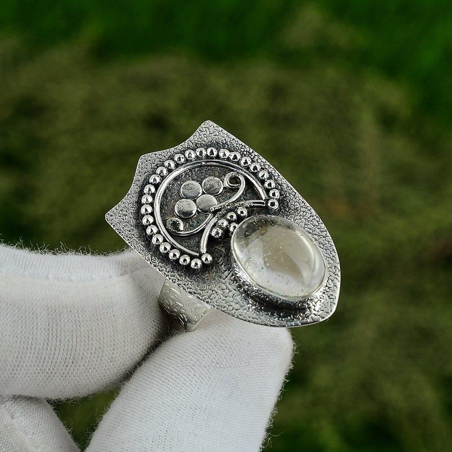 925 Sterling Silver Crystal Quartz Gemstone New Stackable Promise Ring Jewelry Adjustable