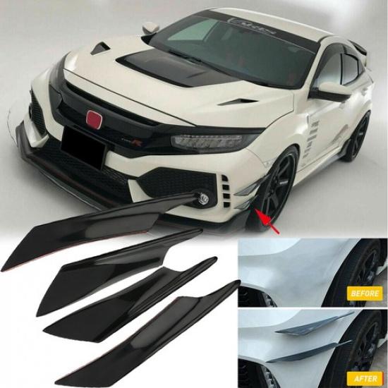 4X Universal Black Glossy Front Bumper Lip Canards Diffuser Splitter F
