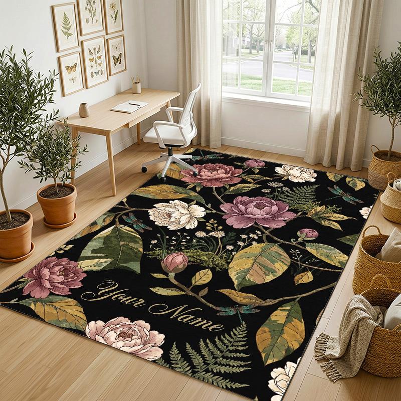 Alfombra de Terciopelo de Cristal con Temática de Jardín Floral Alfombrilla Suave Personalizada con Nombre y Texto Decoración del Hogar