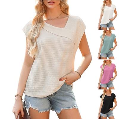 Women's Spring And Summer New Trendy Slant Collar Fashion Casual Short Sleeve Loose Casual Ruffled Shirt