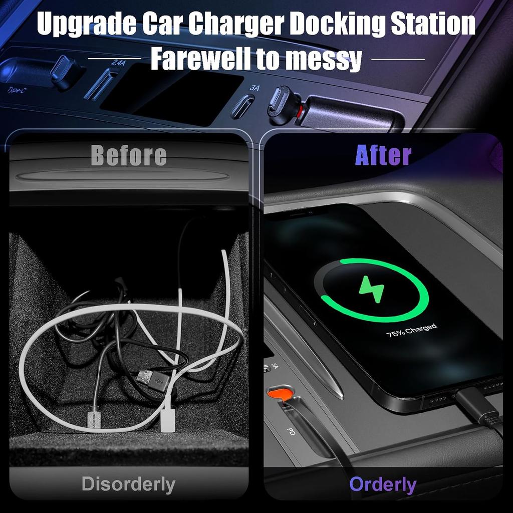 For Tesla Model 3 Y 2025 27W Quick Charger USB Shunt Hub Intelligent Docking Station Car Adapter Powered Splitter Extension Gift