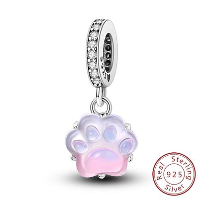 Copper Luminous Pink Blue Paw Print Pendants Charm Bead Charms Jewellery Compatible With Authentic Bracelets Ideal For Women Do It Yourself Gift