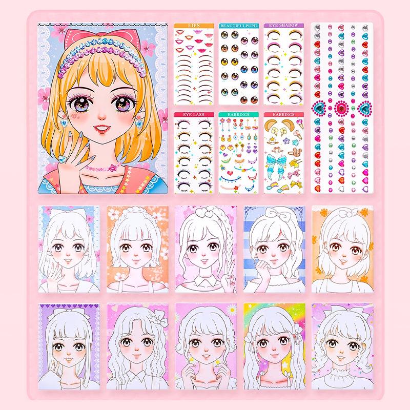 

Книга наклеек с нарядами и макияжем принцессы для девочек - наклейки с кристаллами и бриллиантами своими руками