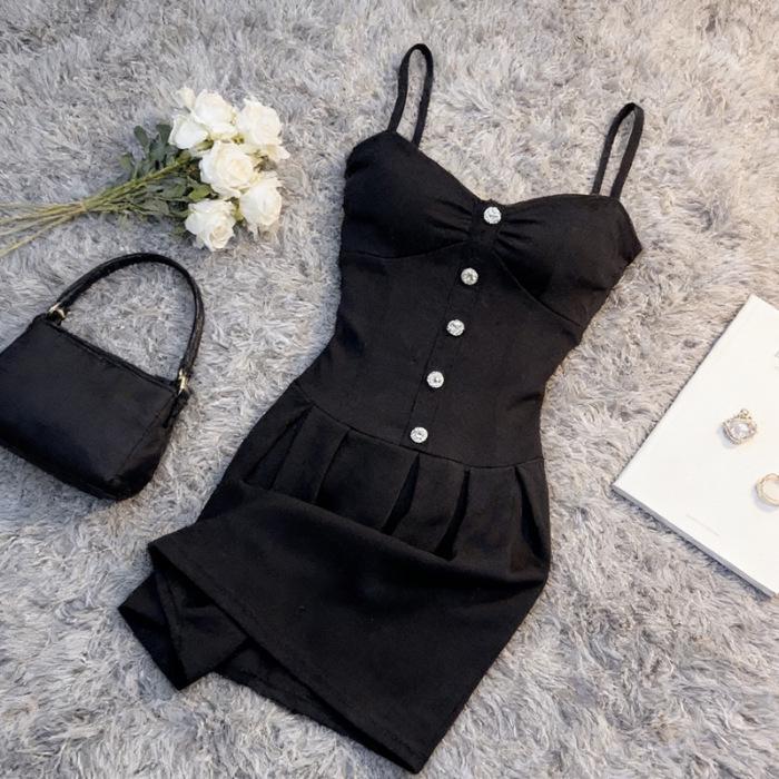 Black French-Style Sexy Camisole Dress - 2026 Summer Lightweight Luxury Women s Skirt L
