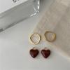 New Simple Design Wine Red Love Heart Dangle Earrings for Women Gold Circle Vintage Peach Drop Earring Can Be Separated